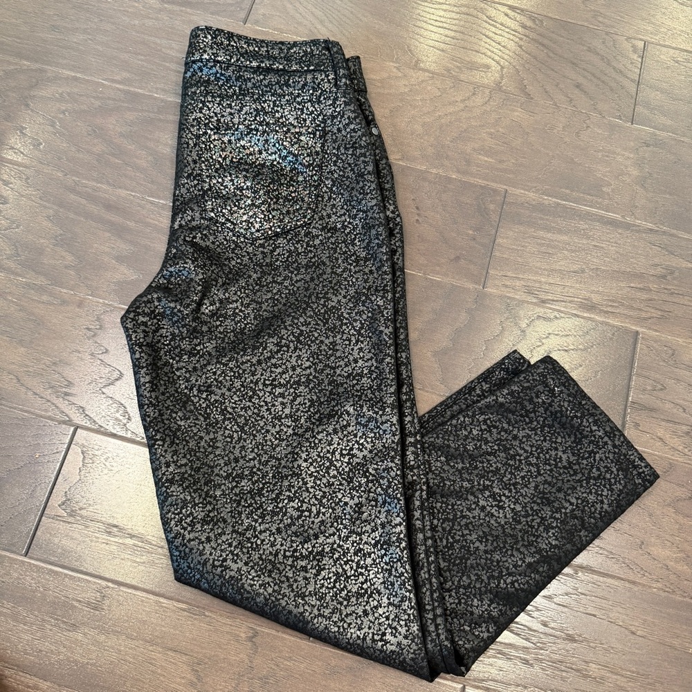 Time and Tru Black Metallic Foil Skinny Pants Women’s Size 6